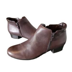 Trotters Major Bootie Boots Size 11 Dark Brown Women's Shoes Leather Blend Zip  